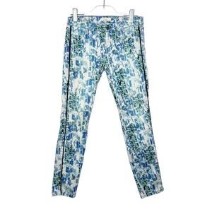 IRO Womens Elina Digital Print Skinny Jeans Cropped Denim Blue White Green Sz 27